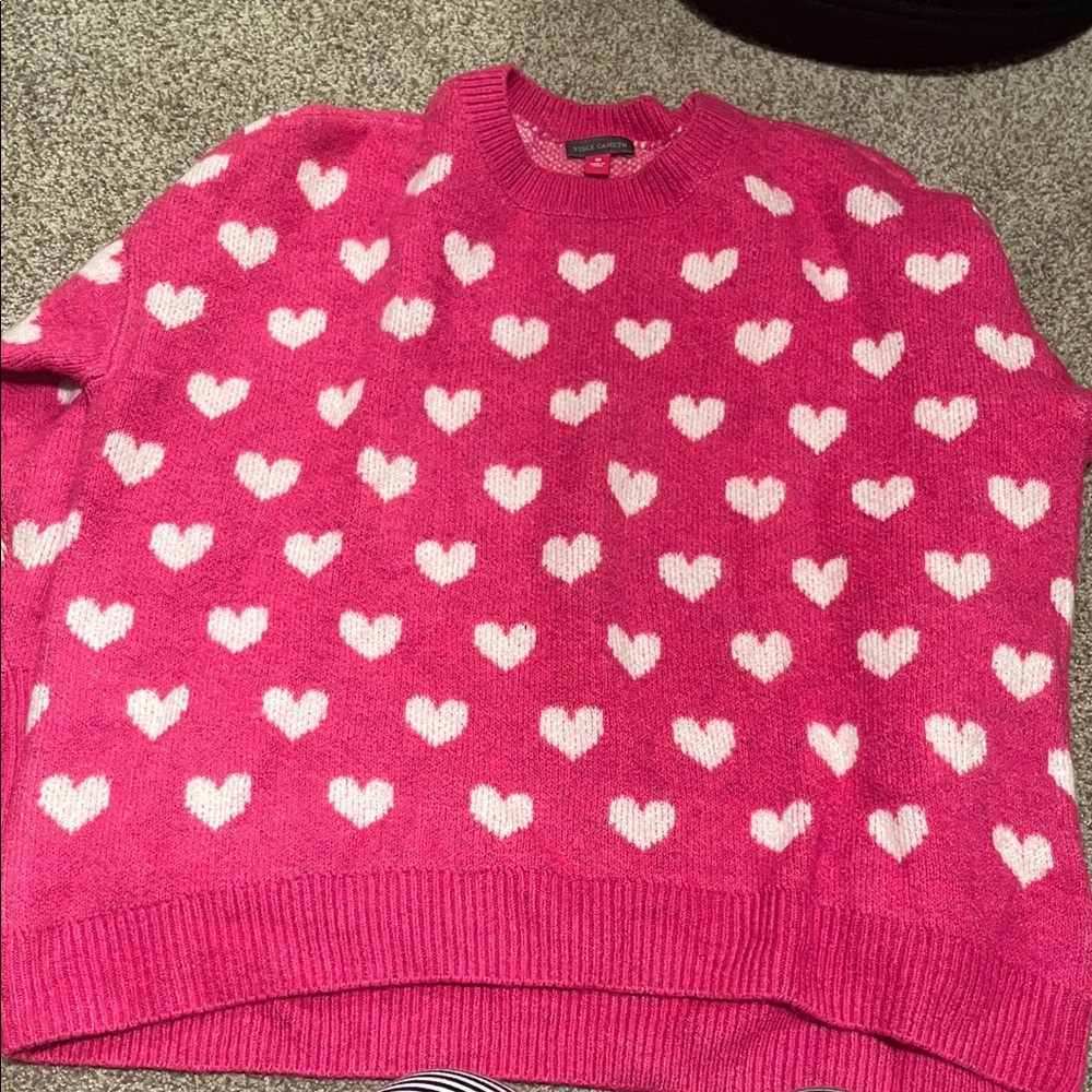 Vince Camuto Pink Heart Crew Neck Sweater